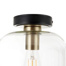 Ruma Minimalist Industrial Clear Glass Flush Dome Ceiling Light Black Base - thumbnail 6