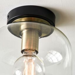 Ruma Minimalist Industrial Clear Glass Flush Dome Ceiling Light Black Base - thumbnail 3