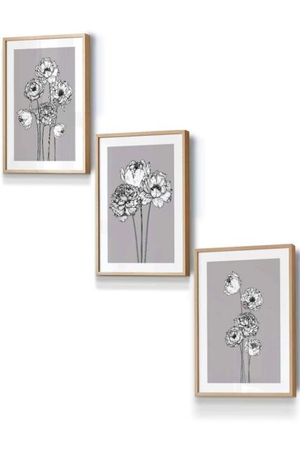 ARTZE Sketch Art Peonies on Grey Framed Wall Art - Small in Light Oak - Size: W33 cm x H45 cm x D20mm - image 1