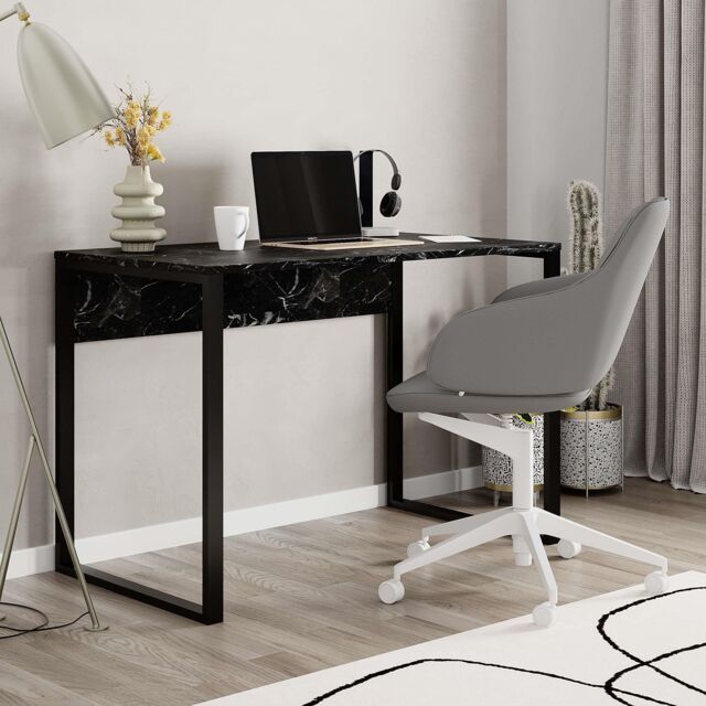 Decortie Inna' Modern Work Table with Sturdy Black Metal Legs 110cm - Size: 1 Pack - image 1