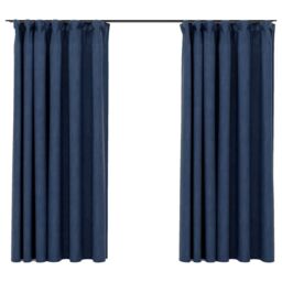 Berkfield Home Linen-Look Blackout Curtains with Hooks 2 pcs Blue 140x175 cm - thumbnail 2