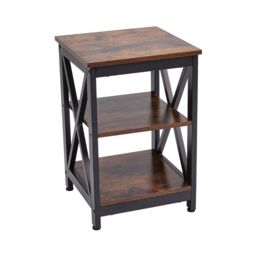 Vintage Square Wooden Side Table with Dual Shelves in Brown - thumbnail 3