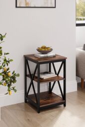 Vintage Square Wooden Side Table with Dual Shelves in Brown - thumbnail 1