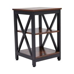 Vintage Square Wooden Side Table with Dual Shelves in Brown - thumbnail 5