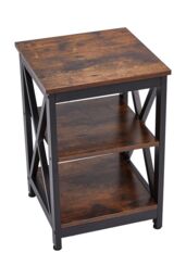 Vintage Square Wooden Side Table with Dual Shelves in Brown - thumbnail 4