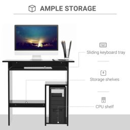 HOMCOM Compact Small Computer Table Wooden Desk Keyboard Tray Storage in Black - thumbnail 4