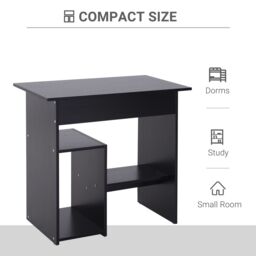 HOMCOM Compact Small Computer Table Wooden Desk Keyboard Tray Storage in Black - thumbnail 6