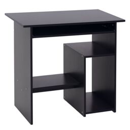 HOMCOM Compact Small Computer Table Wooden Desk Keyboard Tray Storage in Black - thumbnail 2