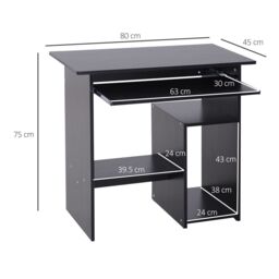 HOMCOM Compact Small Computer Table Wooden Desk Keyboard Tray Storage in Black - thumbnail 3