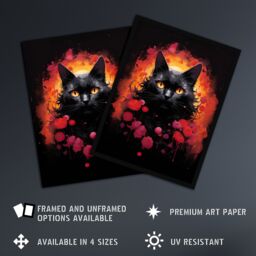 "Artery8 Wall Art Print Black Cat Lover Gift Pet Portrait Red Roses Orange Flames Artwork Painting Poster - Size: W24"" x H32""" - thumbnail 2