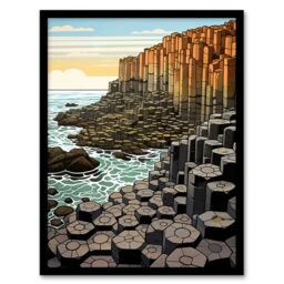 "Artery8 The Giants Causeway Artwork Ireland Coastal Cliffs Volcanic Formation Irish Sea Art Print Framed Poster Wall Decor - Size: W12"" x H16""" - thumbnail 1