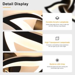 COMELY Modern 36W LED Ceiling Light, 3-Light Black Flower Fittings, 3000K - thumbnail 4