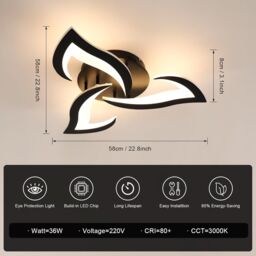 COMELY Modern 36W LED Ceiling Light, 3-Light Black Flower Fittings, 3000K - thumbnail 3