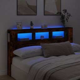 Berkfield Home LED Headboard Smoked Oak 180x18.5x103.5 cm Engineered Wood in Brown