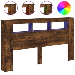 Berkfield Home LED Headboard Smoked Oak 180x18.5x103.5 cm Engineered Wood in Brown - thumbnail 2