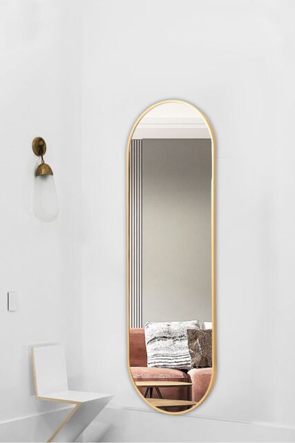 Living and Home 50x160cm Gold Capsule-Shaped Full-Length Mirror Metal Frame Wall-Mounted Dressing Mirror - Size: 50x160 cm - image 1