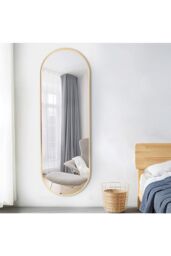 Living and Home 50x160cm Gold Capsule-Shaped Full-Length Mirror Metal Frame Wall-Mounted Dressing Mirror - Size: 50x160 cm - thumbnail 2