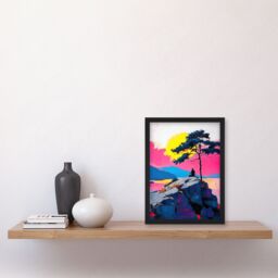 "Artery8 Old Man Lone Tree Sunset Coastal Cliff Landscape Framed Art Print - Size: W12"" x H16""" - thumbnail 4