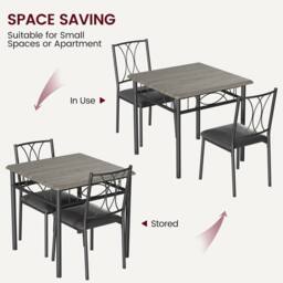VOGREX Grey Metal Frame 3 Piece 2 Seater Dining Set Small Space Kitchen - thumbnail 3
