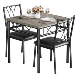 VOGREX Grey Metal Frame 3 Piece 2 Seater Dining Set Small Space Kitchen