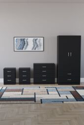 Home Discount Vida Designs Riano 4Pc Bedroom Set 3 Drawer Bedside, 4 Drawer Chest in Black - thumbnail 4