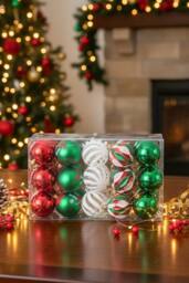 Living and Home 30Pcs Christmas Ornaments Set with Grid, Cutout, Stocking Design - thumbnail 3