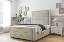 "Sloomy Ashford Plush Bed Frame With 50"" Upholstered Headboard in Cream - Size: Double" - thumbnail 2