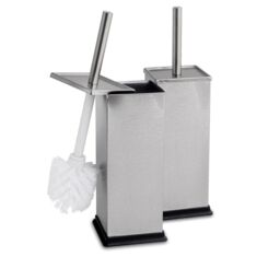 Harbour Housewares 2x Square Toilet Brushes with Holder - Non Slip Cleaning Brush Set in Metallic Silver - thumbnail 1