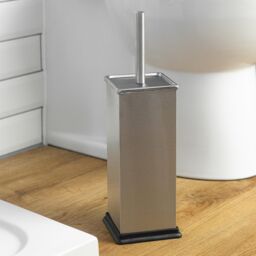 Harbour Housewares 2x Square Toilet Brushes with Holder - Non Slip Cleaning Brush Set in Metallic Silver - thumbnail 4