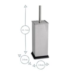 Harbour Housewares 2x Square Toilet Brushes with Holder - Non Slip Cleaning Brush Set in Metallic Silver - thumbnail 3