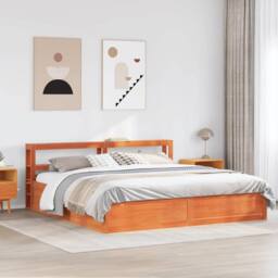 Berkfield Home Sleek Bed Frame with Headboard Wax Brown 180x200 cm Super King So - thumbnail 1