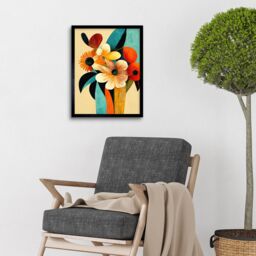 "Artery8 Wall Art Print Vibrant Modern Abstract Oil Painting Summer Flower Bouquet Teal Orange Art Framed in Black - Size: W12"" x H16""" - thumbnail 2