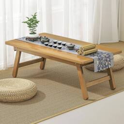 KORVIXA Tatami Floor Table Foldable Bamboo Desk in Natural - Size: 100 cm x 100 cm - thumbnail 5
