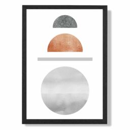 ARTZE Copper & Grey Semi Circles Mid Century Geometric Framed Print SIZE: A4 with Black Frame - Size: A3