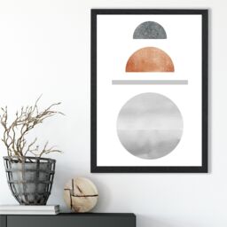 ARTZE Copper & Grey Semi Circles Mid Century Geometric Framed Print SIZE: A4 with Black Frame - Size: A3 - thumbnail 2