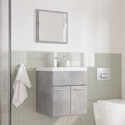 Berkfield Home 3 Piece Bathroom Furniture Set Concrete Grey Engineered Wood - thumbnail 3