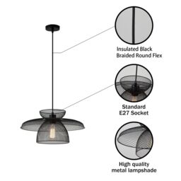Harper Living Black Pendant Ceiling Light with Metal Mesh Shade, Hanging Industrial Light - thumbnail 5