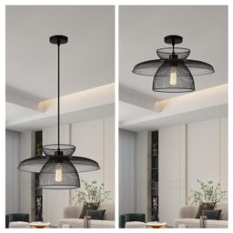 Harper Living Black Pendant Ceiling Light with Metal Mesh Shade, Hanging Industrial Light - thumbnail 2