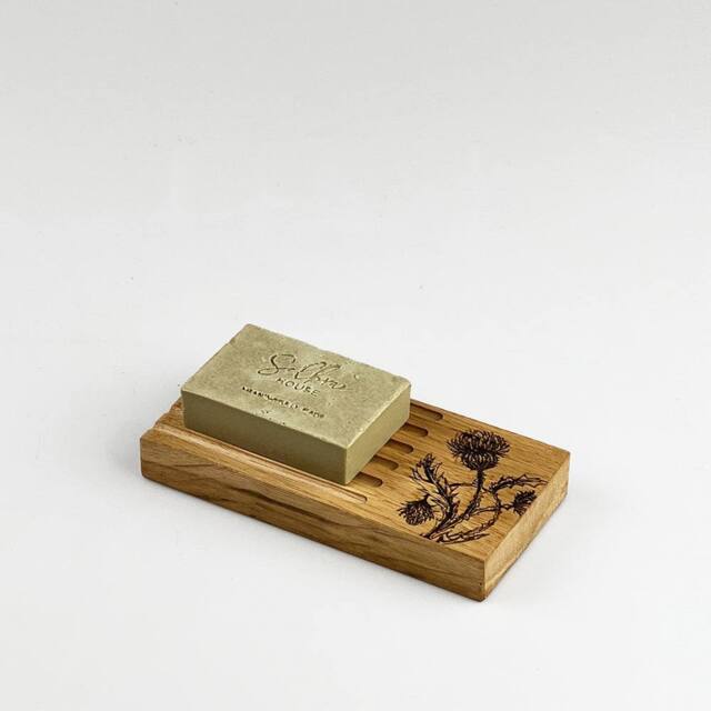Selbrae House Thistle Trio Oak Soap Dish & Soap Set in Light Oak - image 1