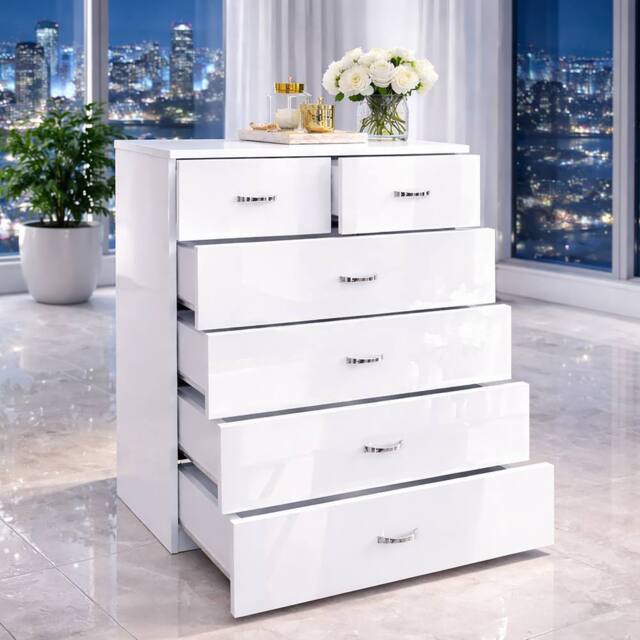 Harmin High Gloss White 6-Drawer Chest of Drawers - Modern Storage Unit - image 1