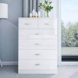 Harmin High Gloss White 6-Drawer Chest of Drawers - Modern Storage Unit - thumbnail 3