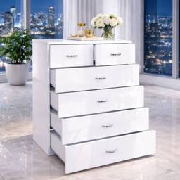 Harmin High Gloss White 6-Drawer Chest of Drawers - Modern Storage Unit