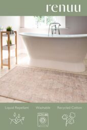 Kukoon Neutral Beige Distressed Traditional Medallion Non Slip Washable Low Pile Rug - Size: 60 cm x 240 cm - thumbnail 5