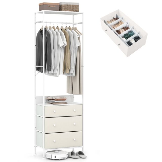 Gymax Clothes Rack Freestanding Closet Organizer With Drawers in White - image 1