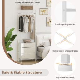 Gymax Clothes Rack Freestanding Closet Organizer With Drawers in White - thumbnail 9