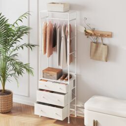 Gymax Clothes Rack Freestanding Closet Organizer With Drawers in White - thumbnail 3