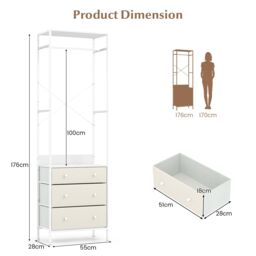 Gymax Clothes Rack Freestanding Closet Organizer With Drawers in White - thumbnail 2