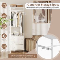 Gymax Clothes Rack Freestanding Closet Organizer With Drawers in White - thumbnail 7