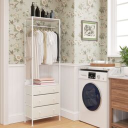Gymax Clothes Rack Freestanding Closet Organizer With Drawers in White - thumbnail 5