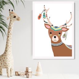 ARTZE Peeking Deer Tribal Animal Framed Print SIZE: A2 with White Frame in Brown - Size: A4 - thumbnail 2
